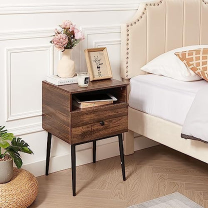 VECELO Modern Nightstands Set of 2,Square End Side Table with Drawer and Storage Space for Bedroom and Living Room - color: Brown(set of 2)