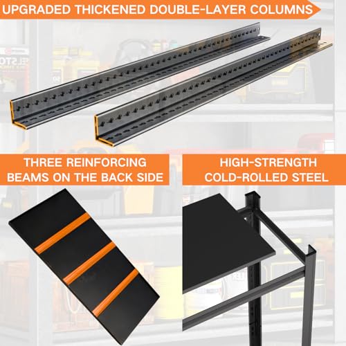 Garage Shelving, Heavy Duty Storage Shelves, Adjustable Boltless Units | Metal Shelving with Double Layer Posts, Industrial Steel Shelving for Garage Basement Warehouse Kitchen, Black, 72H*36W*15D - size: 36W*72H*15D-5T