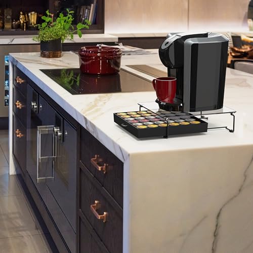 Deco Brothers Tempered Glass K-Cup Holder Drawer for 36 Coffee Pods, Black - color: Black with Glass Top, size: 36 Capsules