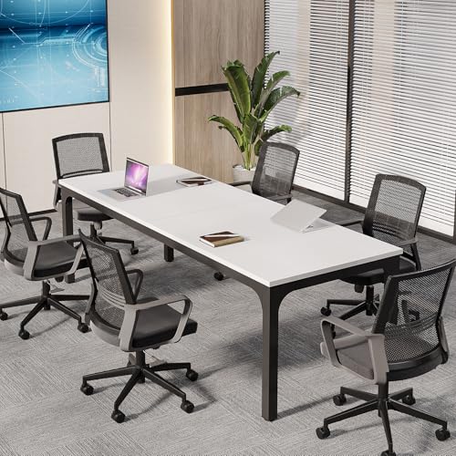Tribesigns 6.5 FT Conference Room Table, 78.74" W x 27.56" D Large Office Conference Table, Modern Seminar Meeting Table Desk for Boardroom, Meeting Room (1, White and Black) - color: White and Black