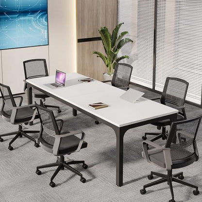 Tribesigns 6.5 FT Conference Room Table, 78.74" W x 27.56" D Large Office Conference Table, Modern Seminar Meeting Table Desk for Boardroom, Meeting Room (1, White and Black) - color: White and Black