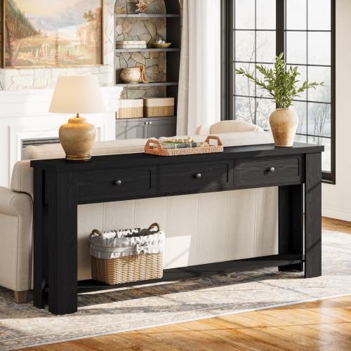 Tribesigns 70.9-Inch Long Console Table with 3 Drawers, Farmhouse Entryway Table with Storage, Rectangular Narrow Sofa Table Behind the Couch, Accent Table for Hallway, Living Room, Entry, Black - color: Black
