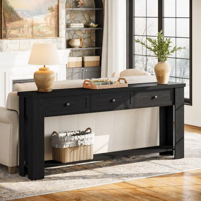 Tribesigns 70.9-Inch Long Console Table with 3 Drawers, Farmhouse Entryway Table with Storage, Rectangular Narrow Sofa Table Behind the Couch, Accent Table for Hallway, Living Room, Entry, Black - color: Black