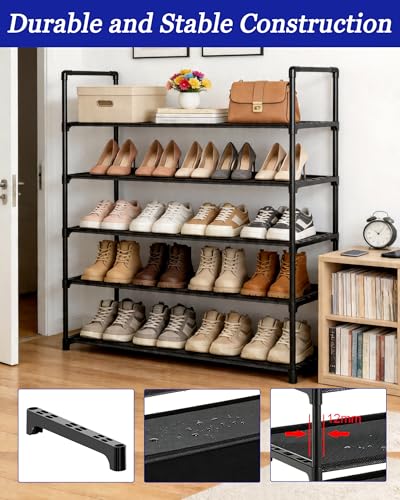 Large Capacity Space-Saving Shoe Rack, 5-Tier Detachable Shoe Storage Organizer Holds 20-25 Pairs, Waterproof Non Woven Fabric Corner Rack for Entryway, Closet, Hallway, Garage - size: 5-Black(34.5W")