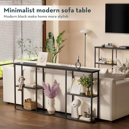 WOHOMO Black Console Table, 3-Tier Small Entryway Table, Long Sofa Table for Hallway, Living Room (63 inch) - color: Black, size: 63"