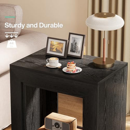 Tribesigns Rustic Wood End Table, 2 Tiered Square Side Table with Storage Shelf, Industrial Sofa Side Table for Living Room, Entrance (Rustic Brown) (1) (1, Black) - color: Black