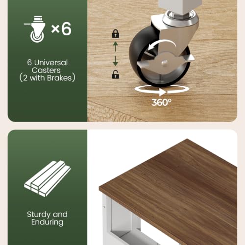 CHOEZON Folding Desk with Power Outlets, 31.5" Rolling Computer Table with Wheels, Portable Office Desk with Storage Shelf for Small Spaces Rustic Brown and White TDN01UWL - color: Rustic Brown and White