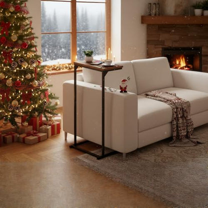 TUTOTAK C Shaped End Table, Tv Tray, Small Side Table, Set of 2, 28.7 inch Tall Couch Table, Tray Table, Sofa Table, Living Room, Bed Room, Brown TB01BB0712 - color: Brown