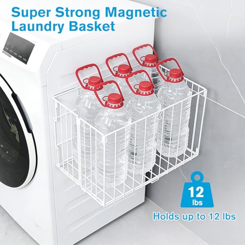 Magnetic Collapsible Laundry Basket, Foldable Metal Laundry Hamper for Washing Machine Side, Space Saving Pop Up Hamper, Laundry Room Organization and Storage (White) - color: White