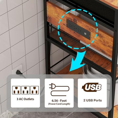 Kitchen Island with Storage,Rolling Kitchen Island Cart with Power Outlet,Industrial Kitchen Island on Wheels,Kitchen Cart for Home
