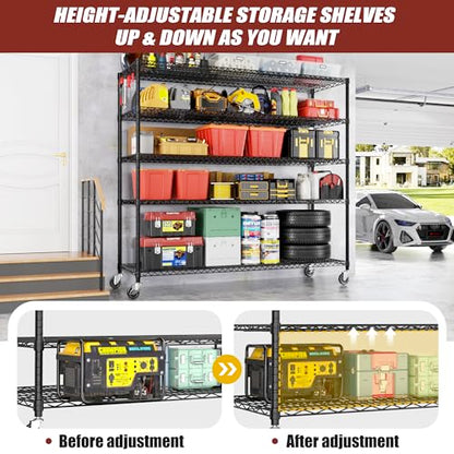 PrimeZone 5 Tier 80.7" Hx55.5 Wx24 D Wire Shelving with Wheels 3000lbs NSF Certified Storage Shelves Heavy Duty Metal Shelf Adjustable Rolling Rack Commercial Garage Restaurant Warehouse Kitchen 2Pcs - size: 55.5" W x 24" D x 80.7" H