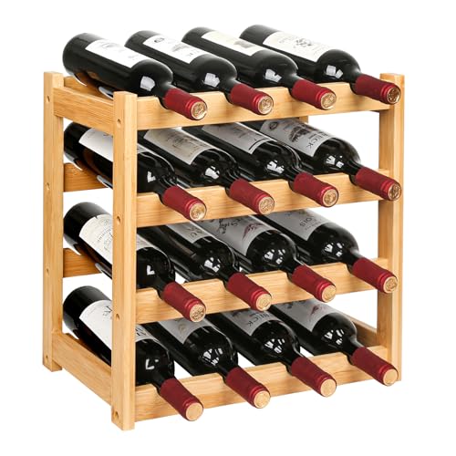 VASMIA Wine Rack, 4-Tier Bamboo Wine Racks Countertop,Sturdy and Durable Wine Storage Cabinet Shelf,16 Bottles Wine Holder for Kitchen Pantry, Natural - color: Natural, size: 4 Tiers