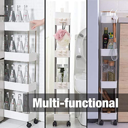 Modern Home 4-Tier Rolling Storage Cart with Bins – Slim Organizer for Bathroom, Kitchen, Laundry & Pantry – Mobile Utility Shelves with Wheels