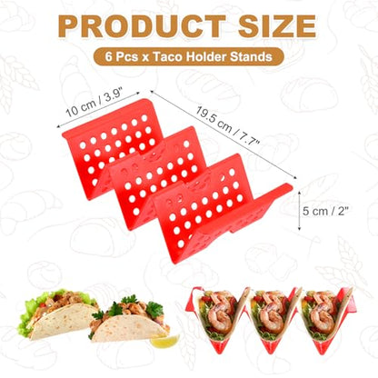 uxcell 6 Pcs Taco Holder Stands, Plastics Hollow Holder Can Hold 3 Soft/Hard Taco Street Tray Plates for Party Supplies Dishwasher and Microwave Safe, Red - color: Red