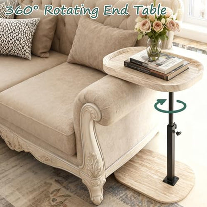 Adjustable C Shaped Side Table, C Table End Tables with Wheels for Sofa, 360° Swivel Sofa Tables for Livingroom,Bedroom,Study and Small Spaces (All White) - color: All White