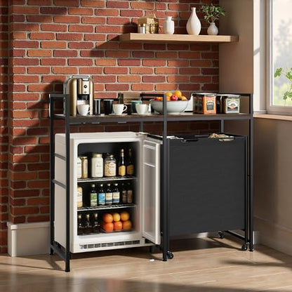 YITAHOME Kitchen Microwave Stand Bakers Rack with Shelf | 55" Large Kitchen Storage Shelf w/Rolling Wheeled Storage Baskets/Hooks, Coffee Bar Table Station w/Dining Room, Retro Brown - size: 54.3"x76.6"