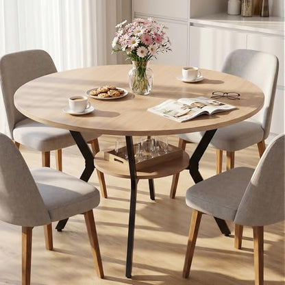 Miereirl 42.13" Round Dining Table for 4, Modern Kitchen Table with Open Storage Shelf, Wood Dining Table for Dining Room, Apartment, Small Spaces - color: Natural