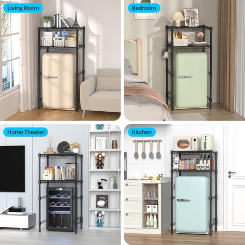 Hodonas Mini Fridge Stand with Adjustable Shelf, 2 Tier Storage Rack Organizer for Refrigerator & Microwave, Storage Shelves and Space Saver for Dorm Room, Office, Kitchen, Apartment, Garage, Black