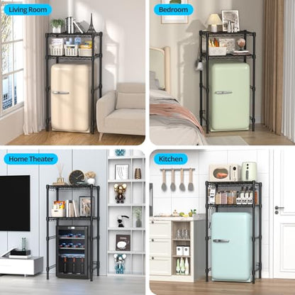 Hodonas Mini Fridge Stand with Adjustable Shelf, 2 Tier Storage Rack Organizer for Refrigerator & Microwave, Storage Shelves and Space Saver for Dorm Room, Office, Kitchen, Apartment, Garage, Black