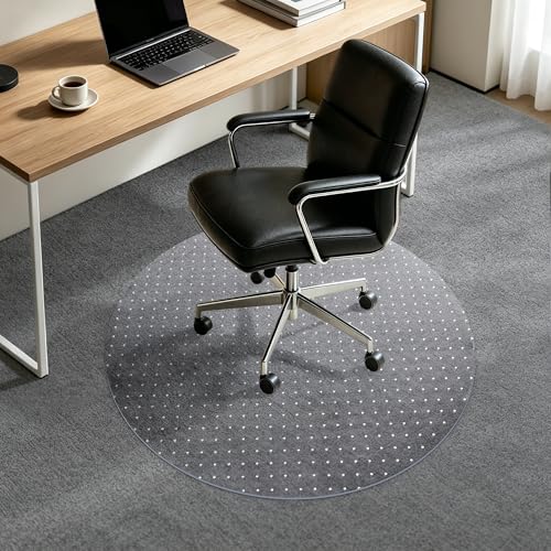 BesWin Office Chair Mat for Carpet, 36'' x 36'' Round Clear Floor Mat for Low and No Pile Carpeted Floors, Thick and Sturdy Carpet Protector for Work, Home, Gaming, Easy Glide Flat Without Curling - size: 36" X 36" Round