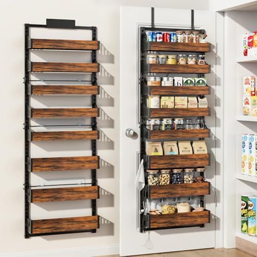 Over the Door Pantry Organizer: Storage and Pantry Organization with Hanging Basket - 8-Tier Metal Spice Rack Adjustable Shelves for Kitchen Laundry Room Bedroom & Bathroom Black - size: 8-Tier