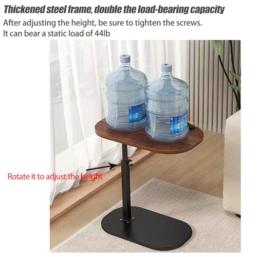 Pedestal Adjustable c Table for Small Spaces，C Shaped End Table Desktop can Turn 360° and the Height of the Sofa Small TV Tray Table Can be Adjusted for Couch - color: Walnut-height-adjustable Table-1pcs