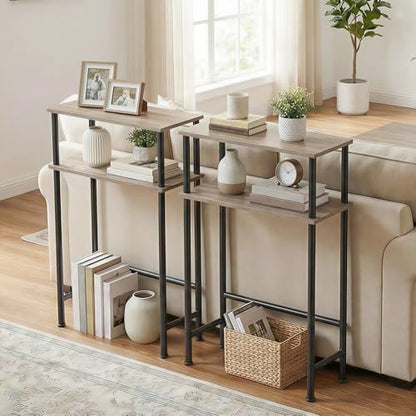 HOOBRO Narrow Console Table for Small Space, 15.7" Entryway Table with Storage, 2 Tier Sofa Table with 2 Shelves, Skinny Console Table for Entryway, Hallway, Living Room, Greige and Black BG40XG01 - color: Greige + Black