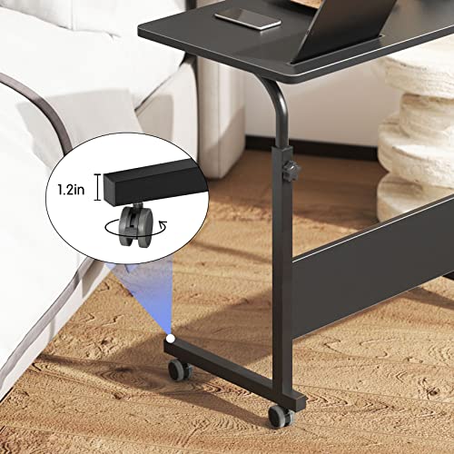 DlandHome Mobile Bed Table 31.5 Inch, Adjustable Side Table Laptop Computer Stand Desks with Tablet Slot Cart Tray Wheels,Black#2 - color: Black#2, size: 31.5 Inch