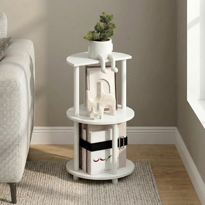 Furinno Turn-N-Tube Side Table, 3-Tier Round End Table, Plain White | Half Round Top Panel Night Stand, Nightstand, Bedside Table with Open Shelf, for Living Room, Bedroom - color: Plain White/White
