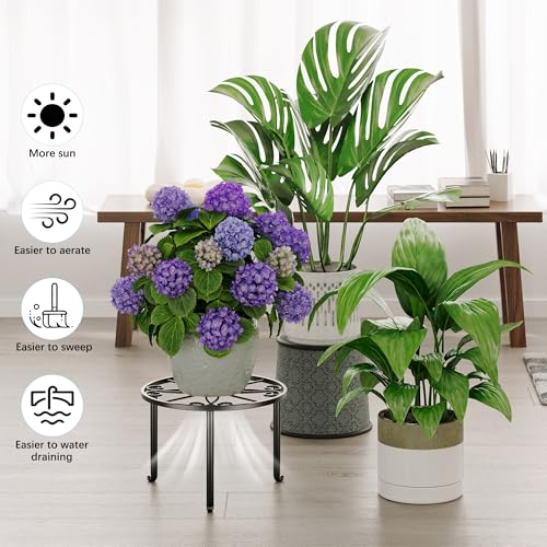 5 Pack Metal Plant Stand, Heavy Duty Anti-Rust Iron Flower Pot Holder for Indoor Outdoor Garden - color: S-Black