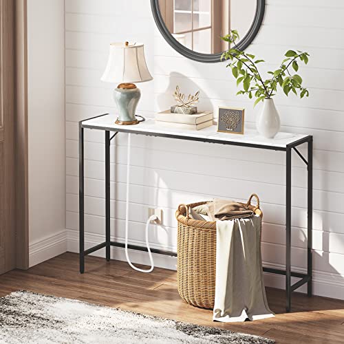 MAHANCRIS Console Table, Narrow Sofa Table Behind Couch, 43.7” Entrance Table with Power Station, Simple Style, for Living Room, Hallway, Entryway, Foyer, Marble and Black CTHM112E01 - color: Marble, Black