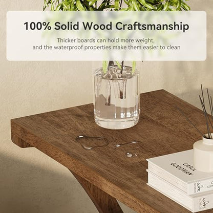 Solid Wood End Table with 2-Tier Storage Shelf, Narrow Side Table for Living Room, Bedroom, Small Spaces, Natural Wood Paint Finish, Easy Assembly - color: Brown