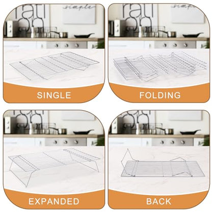 Cooling Rack for Baking 3 Tiers, 16" x 10" Cookie Cooling Wire Rack Stackable Collapsible Nonstick, Stainless Steel Baking Cooking Cooling Racks with Optimum Air Flow, Silver - color: Silver, size: 16"x10"-3Tier