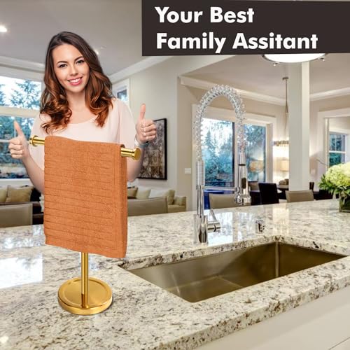 Hand Towel Holder Stand with Heavy Base, Hand Towel Rack for Bathroom (Stainless Steel, Gold Brushed) - color: Gold Brushed