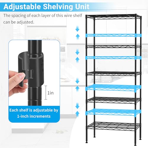 BLKMTY 5 Tier Wire Shelving, Narrow Storage Metal Shelf, Standing Shelf Units, Adjustable Garage Shelving, 750 lbs Capacity, Commercial Shelves, 11.6" D x 21.5" W x 47.6" H, Black - color: Black, size: 5 Tire: 11.6" D x 21.5" W x 47.6" H