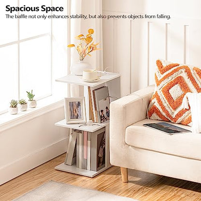 MAHANCRIS End Table with Charging Station, C-Shaped White Side Table, Thin Nightstand with Storage, Bedside Table for Small Spaces, End Tables Living Room, Bedroom, Easy Assembly, ETWT18E01Z - color: White