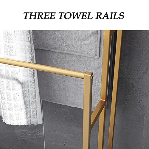 3 Tier Standing Towel Rack - Extra Wide Large Bathroom Towel Stand, Heavy-Duty Metal Towel Drying Rack for Poolside (Matte Gold, 25.6” Wide) - color: Gold