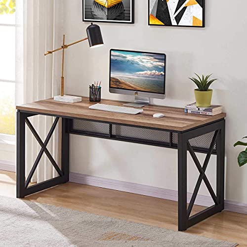 BON AUGURE Computer Desk for Home Office, 60 Inch Sturdy Office Desk, Wide Wood Metal Writing Table, Farmhouse Industrial Gaming Desks (Vintage Oak) - color: Vintage Oak, size: 60"W