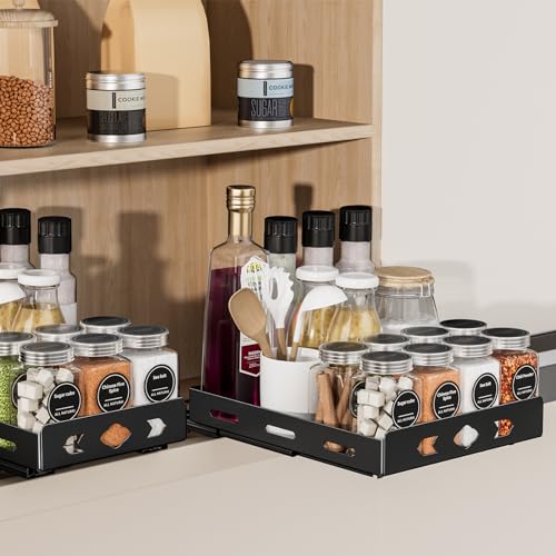 BOIVSHI Pull Out Spice Rack, Heavy Duty Spice Rack Organizer, 1 Tier Spice Organization for Cabinet, Vertical Spice Rack for Kitchen, Cabinet, Pantry (8.4''Wx10.5''Dx2.8''H, Metal Black) - size: 8.4''Wx10.5''Dx2.8''H,1 Tier