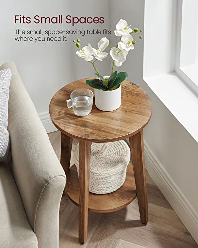 VASAGLE MAEZO Collection - Side Table, 2-Tier Small Round End Table, Nightstand with Tapered Legs, Curved Transitions, for Small Spaces, Living Room, Bedroom, Honey Brown ULET283T41 - color: Honey Brown, size: 1 pack