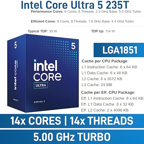 Dell Pro Micro Plus Desktop AI PC, Mini Bussiness Computer 14-Core Intel Ultra 5 235T up to 5.0GHz, 13 Tops NPU, 64GB DDR5 RAM, 1TB PCIe SSD, Wi-Fi 6 Bluetooth, Supports 4 Monitors, Windows 11 Pro