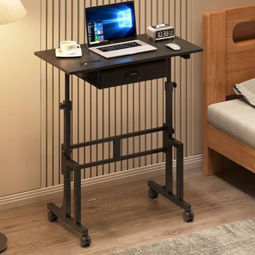 Adjustable Height Standing Desk With Drawer, Rolling Sit Stand Up Desk With Wheels, Small Sit To Stand Computer Desk, Adjustable Desktop Height, On Wheels, Black, For Walking Pad Laptop Treadmill - color: Black, size: With Drawer