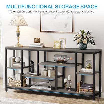 Tribesigns Console Sofa Table, 70.9 inch Extra Long Console Table Behind Couch with Storage Shelves, 3-Tier Modern Narrow Entryway Hallway Accent Table for Living Room, Grey - color: Grey