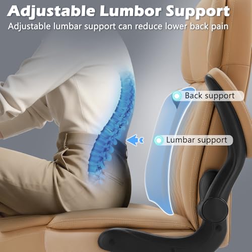 450 LBS Big and Tall Executive Office Chair with Flip up Arm, Heavy Duty Leather Computer Desk Chair,Comfortable High Back Swivel Home Office Chair with Rolling for Adults (Yellow) - color: Yellow