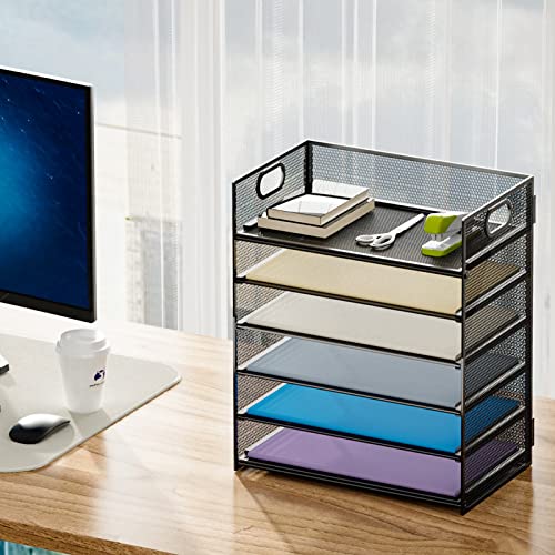 Marbrasse 2 Pack Desk Organizer with Handle, 6 Tier Paper Letter Tray, Mesh Desk File Organizer for Office, School and Home - color: 2 Pack 6 Tier - Black
