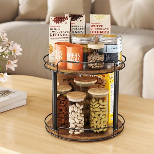 LAMU 9'' Wood Lazy Susan Turntable Organizer for Cabinet, 2 Tier Lazy Susan Spice Rack Organizer for Kitchen, Table Top, Countertop, Pantry, Medicine Organizer - size: 9 inches 2 Tier
