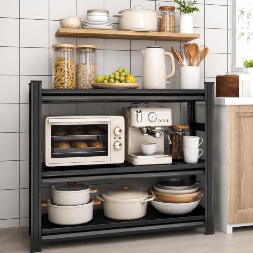 32"H x36"W Bakers Rack, 3-Tier Adjustable Kitchen Storage Rack, Highly Stable Metal Microwave Stand with Storage, 400lbs Per Tier Corner Display Shelf, Suitable for Kitchen Pantry Dinning Room, Black - size: 3T-32"H*36"W*12"D