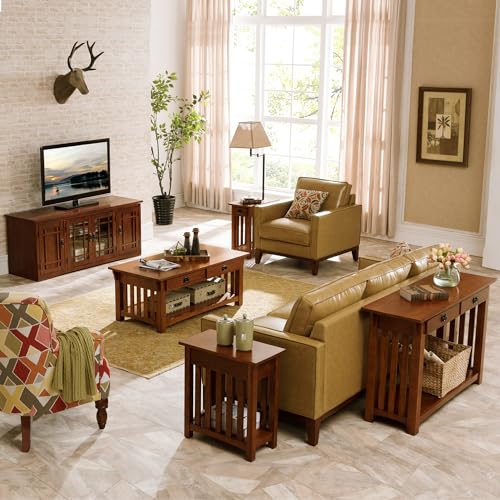 Leick Home Mission End Table, Solid Wood, 1 Storage Drawer, Bottom Display Shelf, Narrow, Slatted Sides, Easy-Assembly, Medium Oak, 22.5 in L x 12 in W x 24 in H, 8202 - color: Medium Oak / Blackened