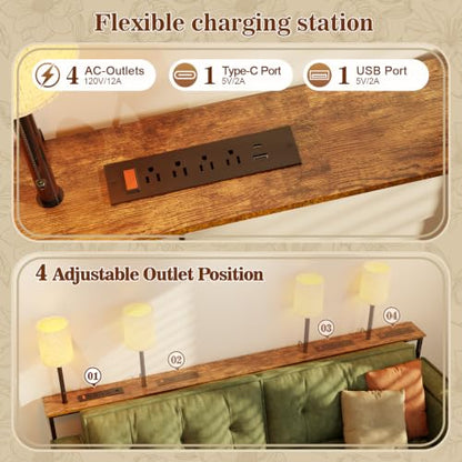 78.8" Long Sofa Table with Lights & Charging Station - 4 AC outlets | 22"-32" Height Adjustable Behind Couch Table, Narrow Console Table, Slim Design for Living Room, Rustic Brown - color: Brown, size: 78.8" Long-2 Light