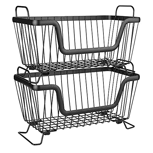 LOTTS Stackable wire basket for pantry, Metal Pantry basket, Storage Organizer Bin with Handles, Fruit basket for Kitchen Cabinets, Pantry, Closets, Bedrooms, Bathrooms (12.6×6.5×7.6")- 2 Pack - size: 2 Pack